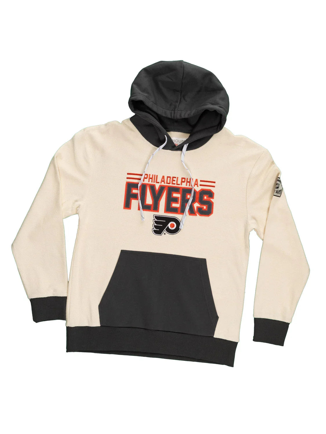 Philadelphia Flyers cream and black hoodie with team logo and kangaroo pocket