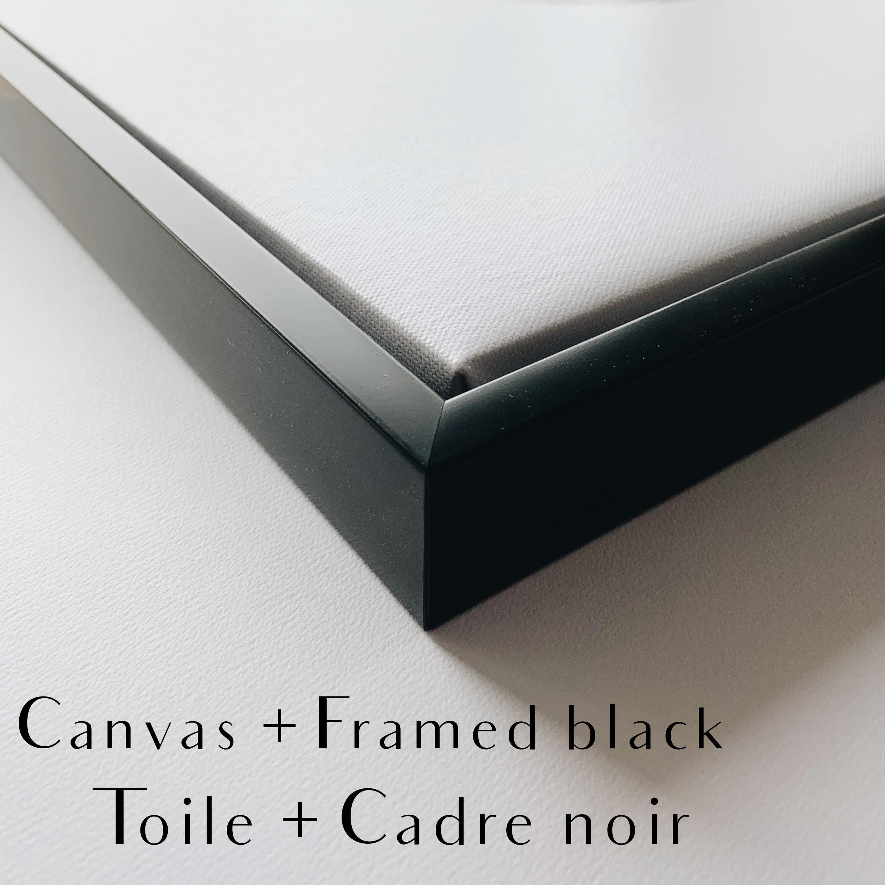 Close-up of white canvas with sleek black frame, Canvas Framed black, modern wall art