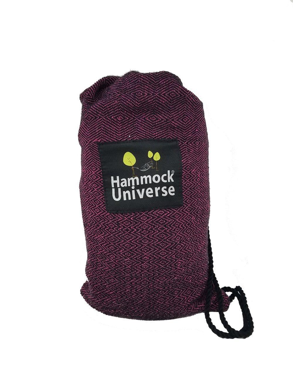 Black pink Brazilian hammock bag with Hammock Universe logo on white background