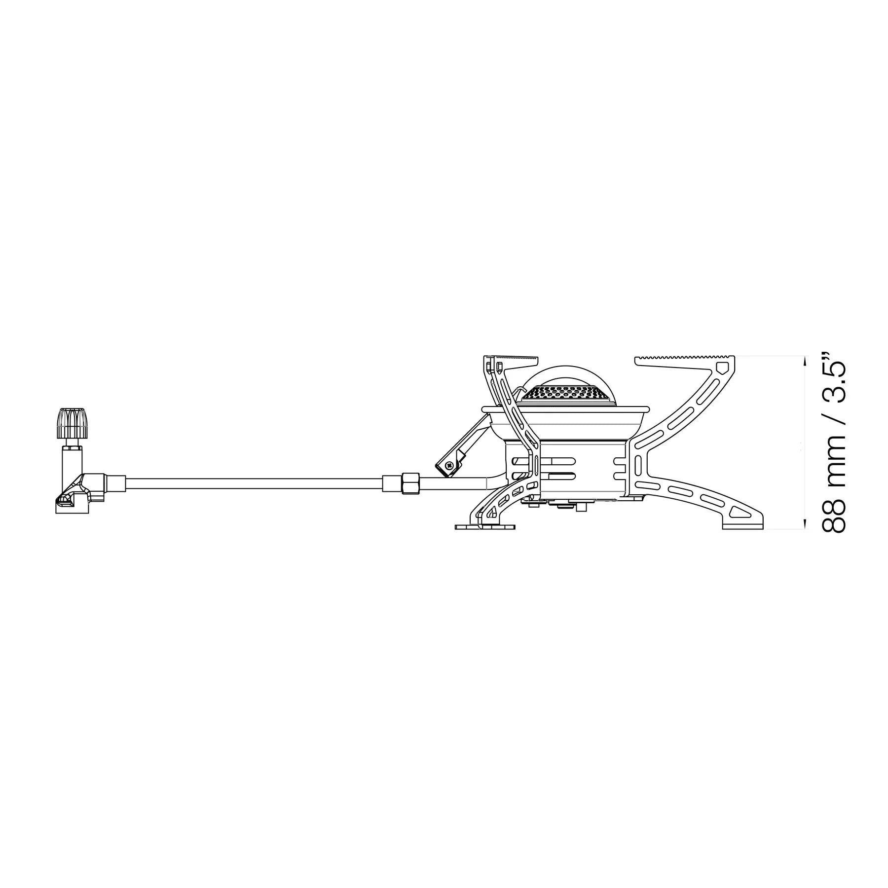 Easy Fuel stove side diagram with 88mm height measurement indicated