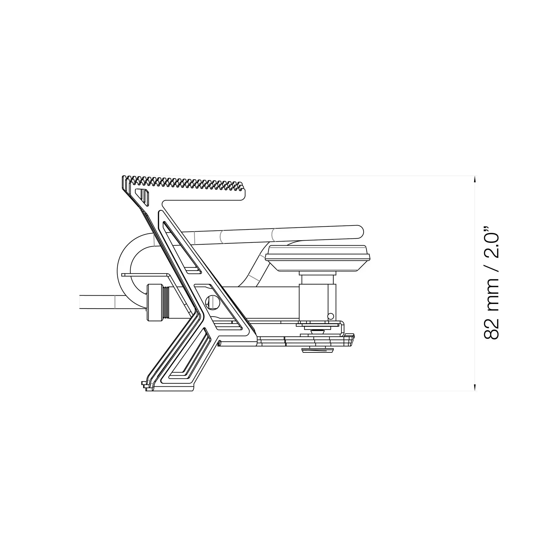 Express Spider bike trainer side profile technical drawing with 82mm height measurement