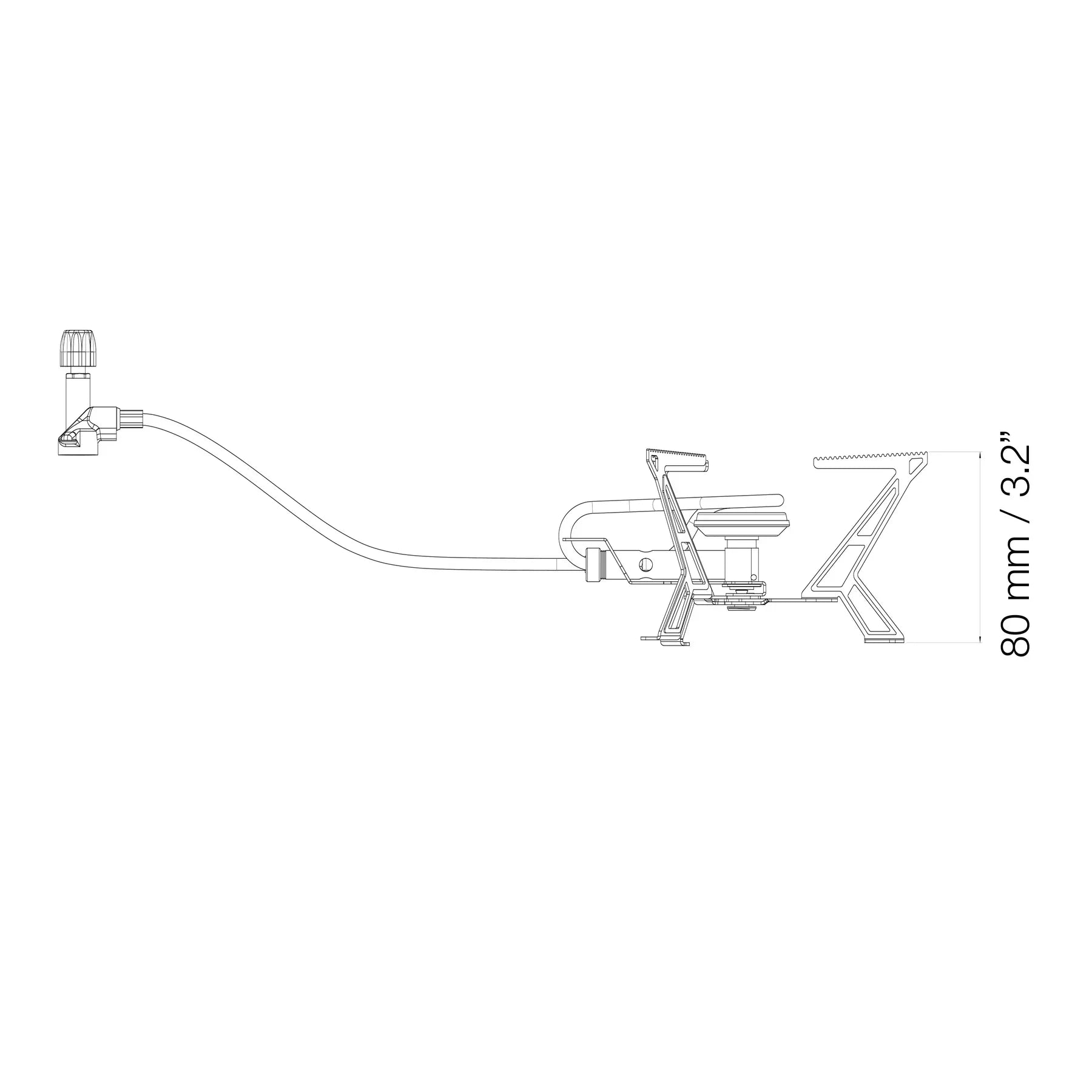 Express Spider camping stove side view diagram with 80mm height measurement