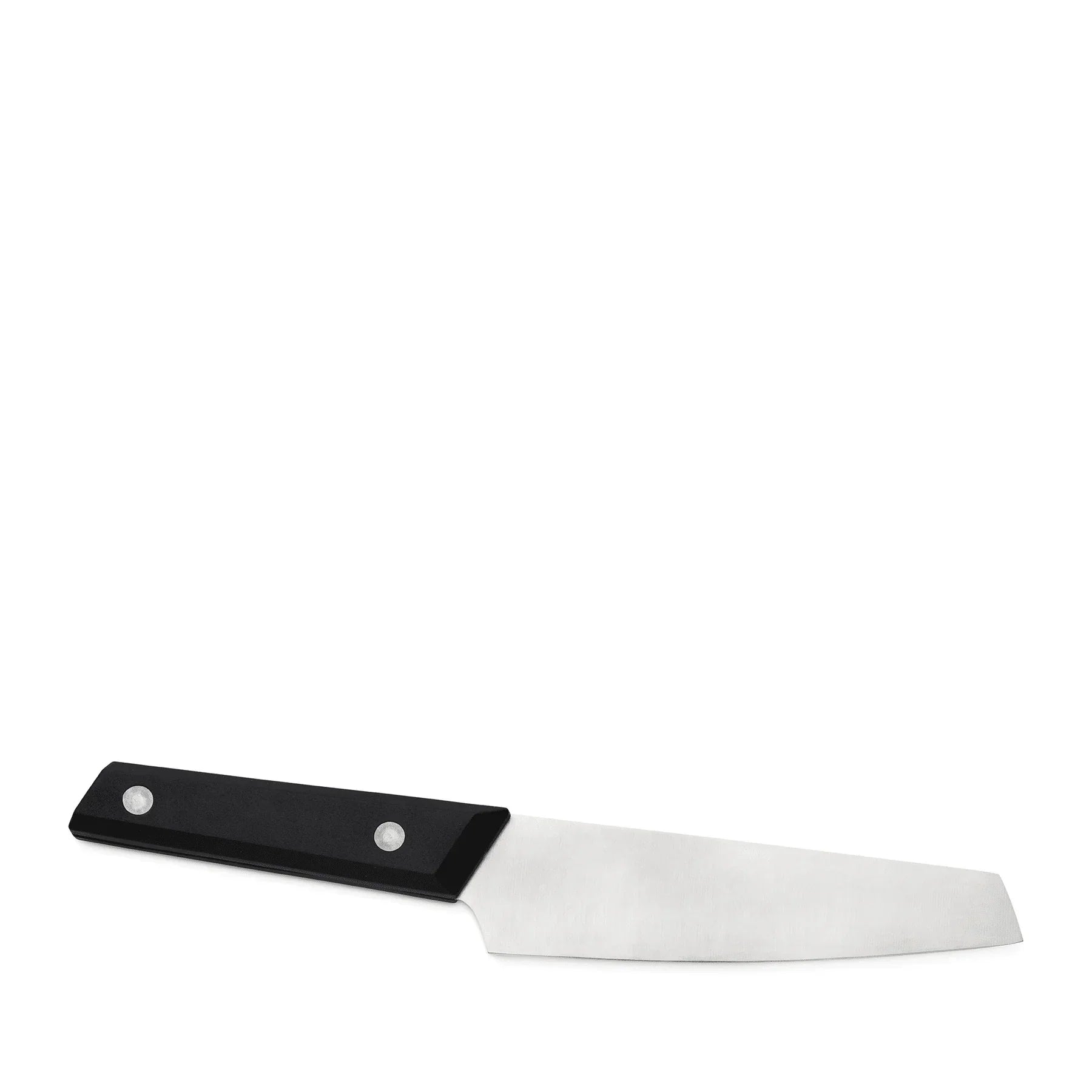Field chef knife with black handle and stainless steel blade on white background