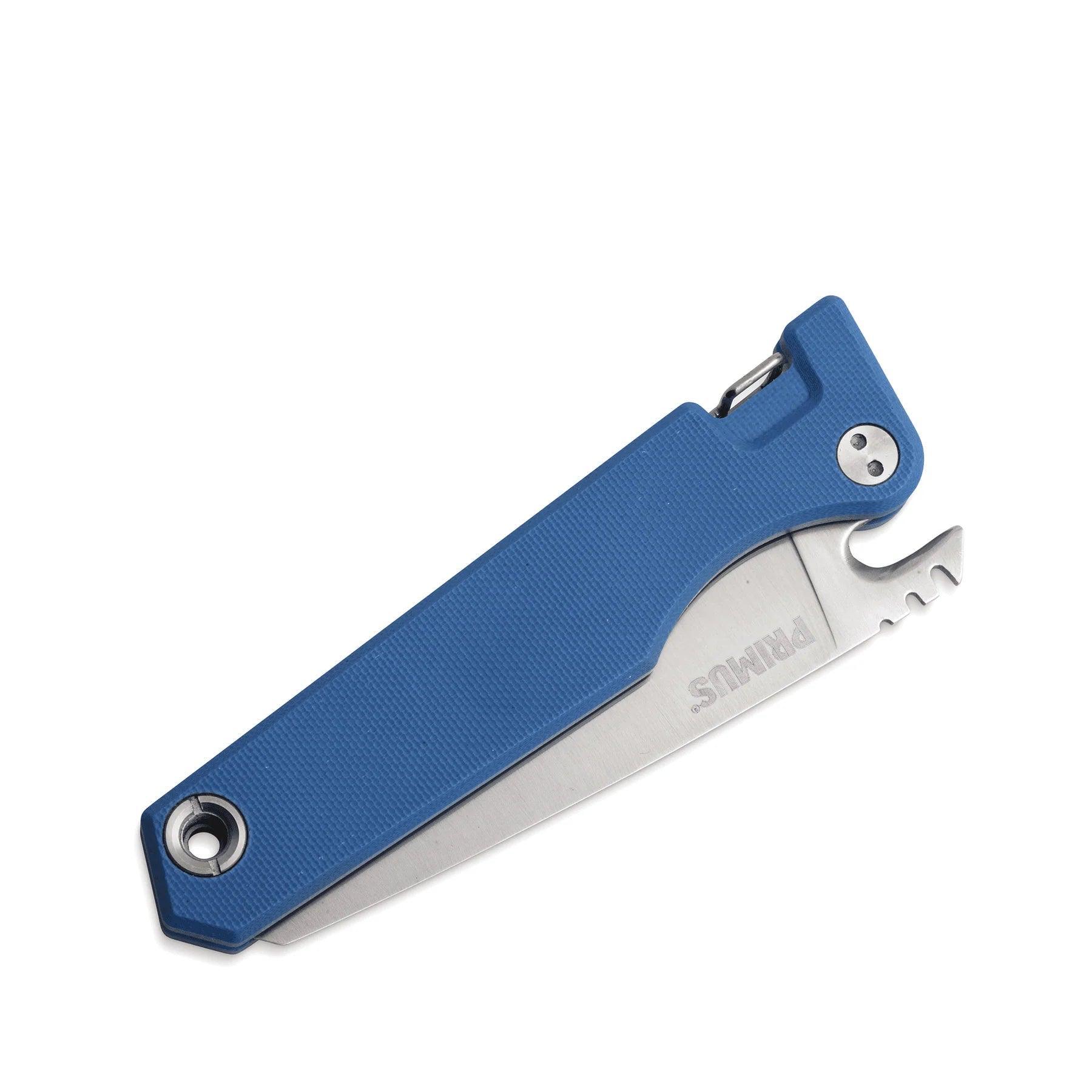 Primus FieldChef folding pocket knife with blue handle on white background