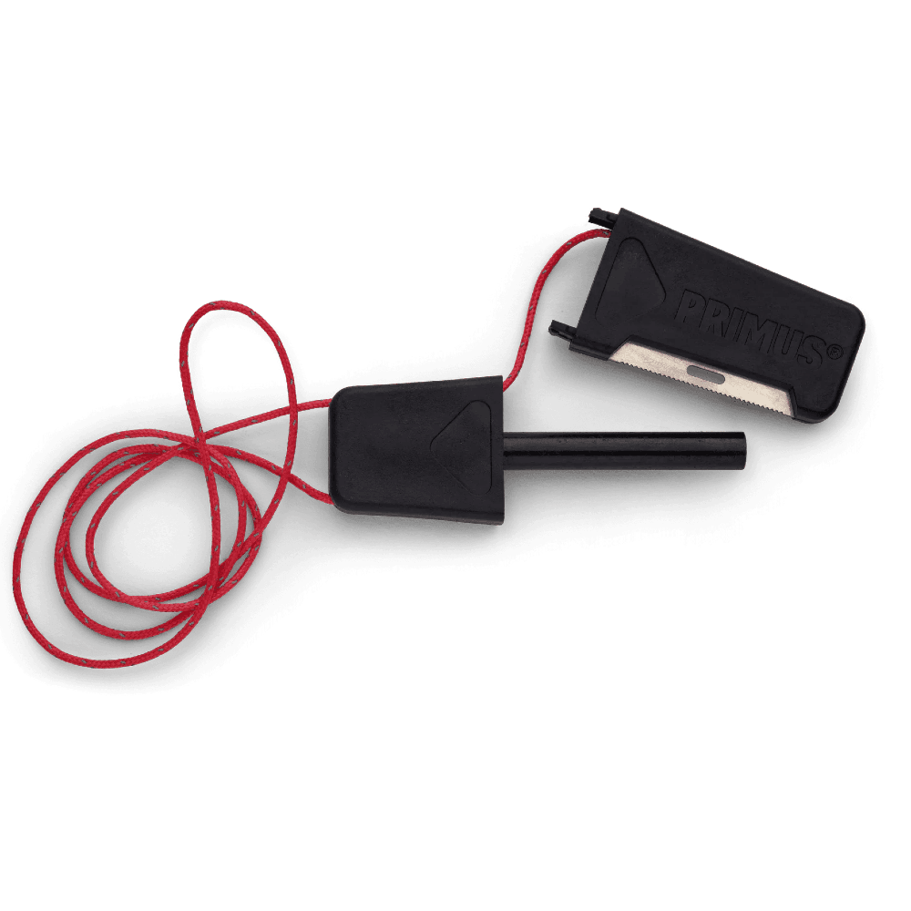 Primus fire starter ferro rod with red lanyard and black striker for camping