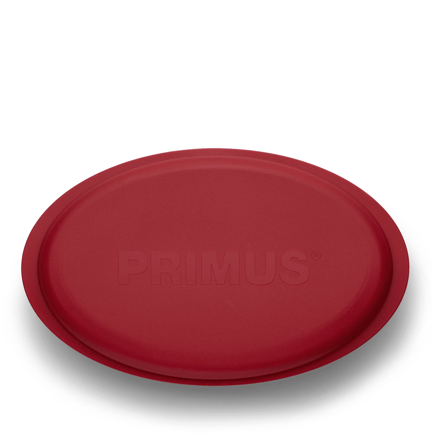 Red Primus oval meal set plate on black background