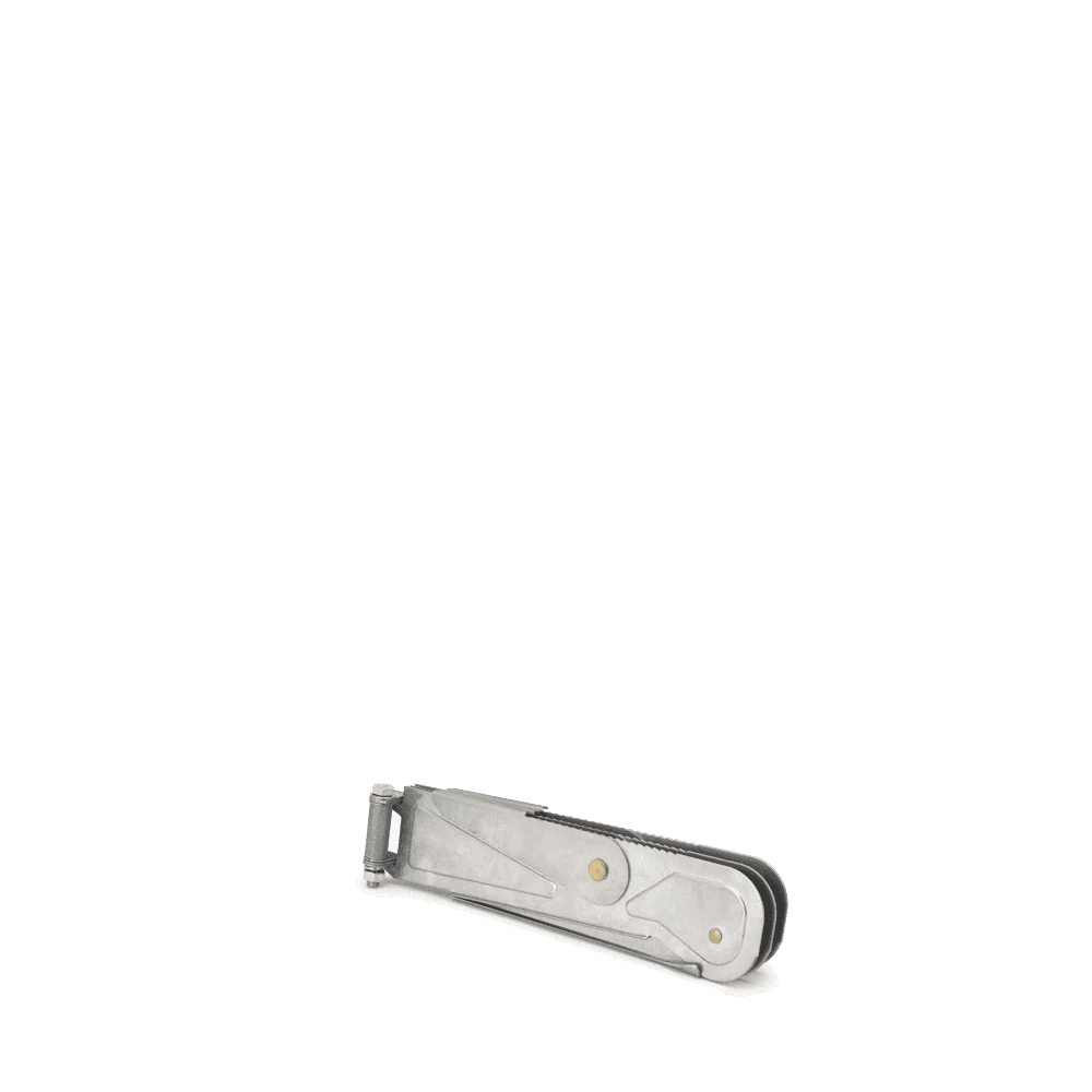 Stainless steel nail clipper on white background, compact grooming tool