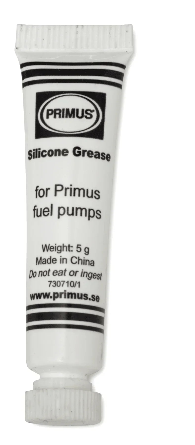 Primus silicone grease tube for fuel pump maintenance, 5g white packaging, product label visible