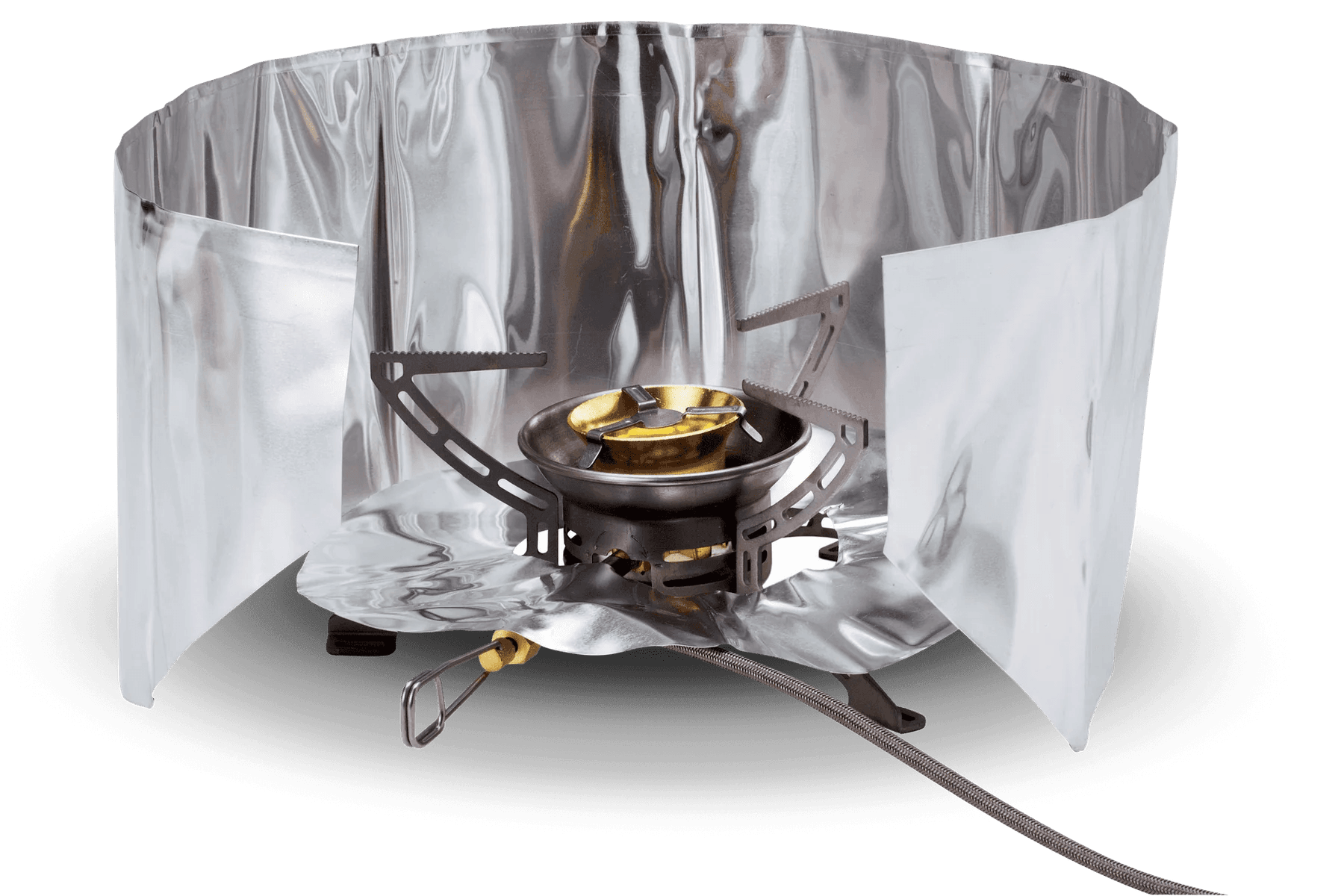 Primus windscreen and heat reflector set with camping stove, outdoor cooking gear