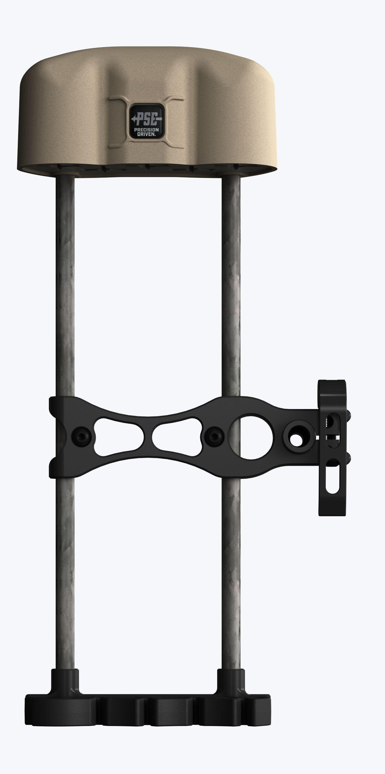 PSE Archery one-piece bow mount quiver in tan and black with carbon rods