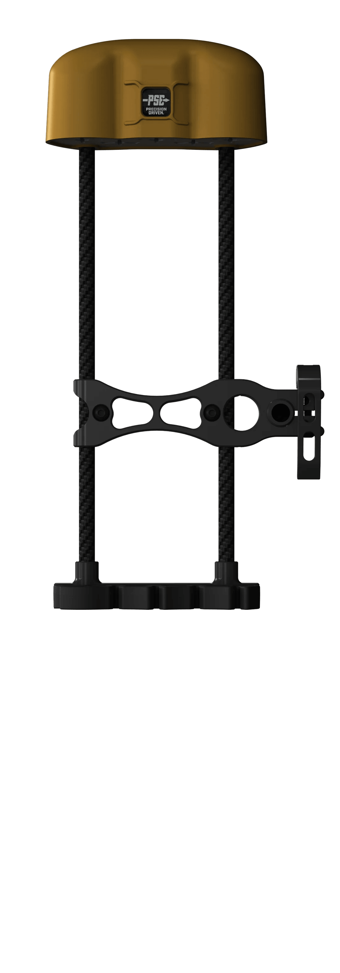 PSE riser mount quiver with carbon fiber rods and black and gold components