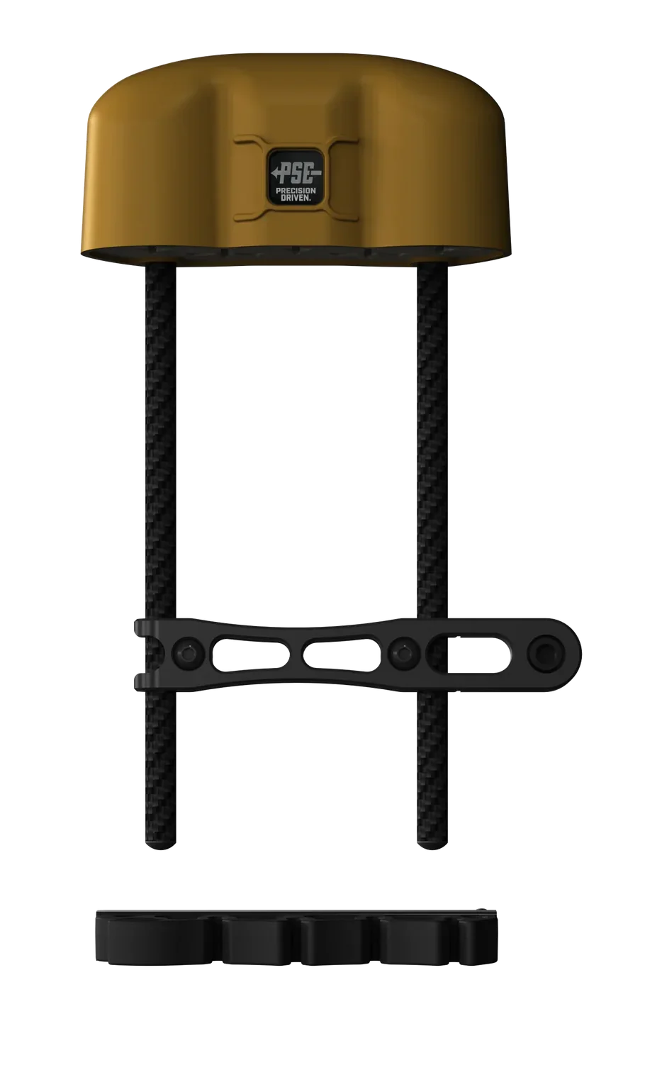 PSE 2 piece bow quiver in black and gold, carbon rods, and precision bracket design