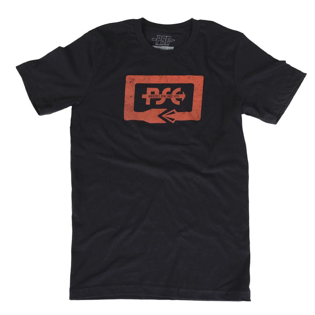 Black PSE Archery t-shirt with red logo and arrow graphic on front