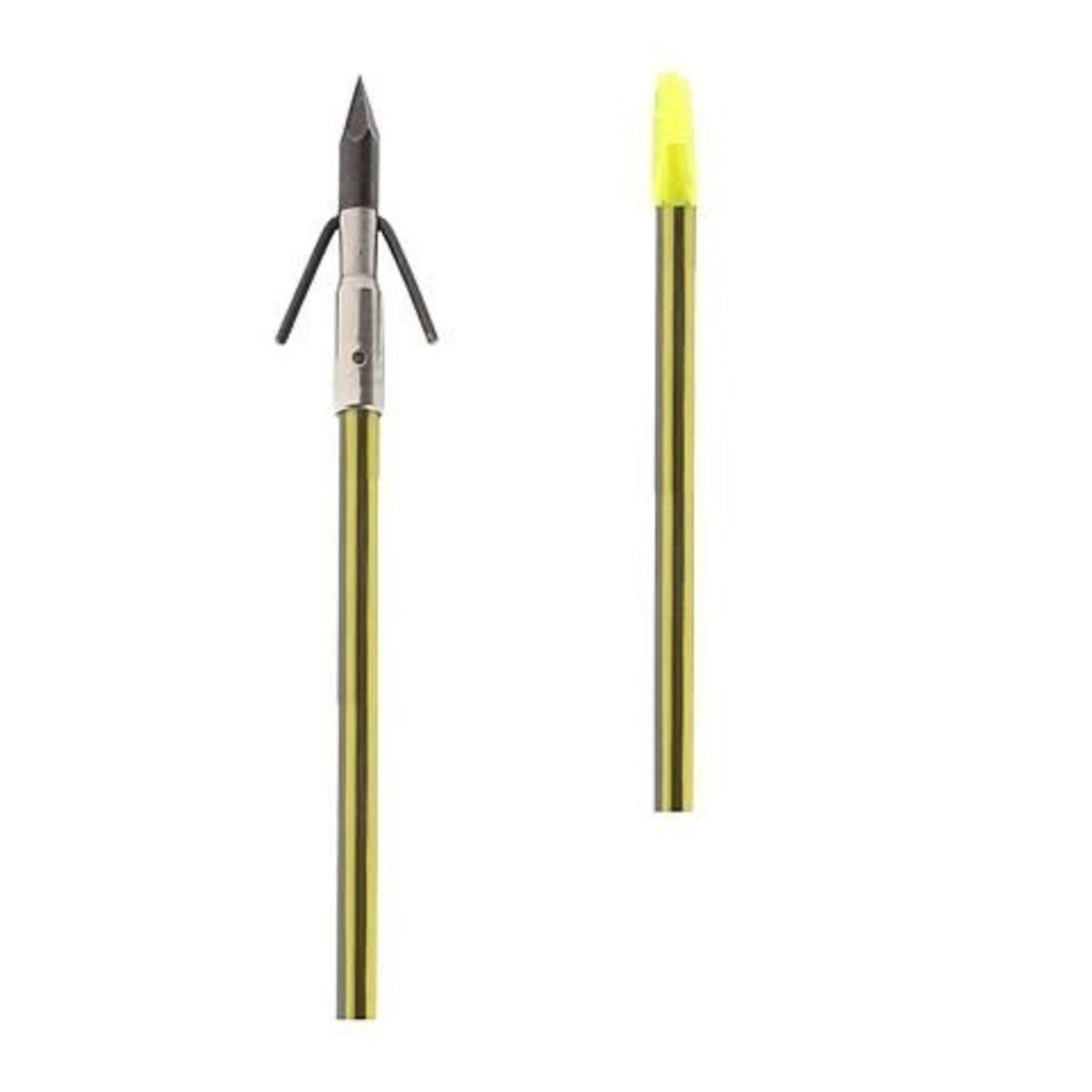 PSE Archery Fishstick carbon fishing arrow with barb tip and yellow nock on white background