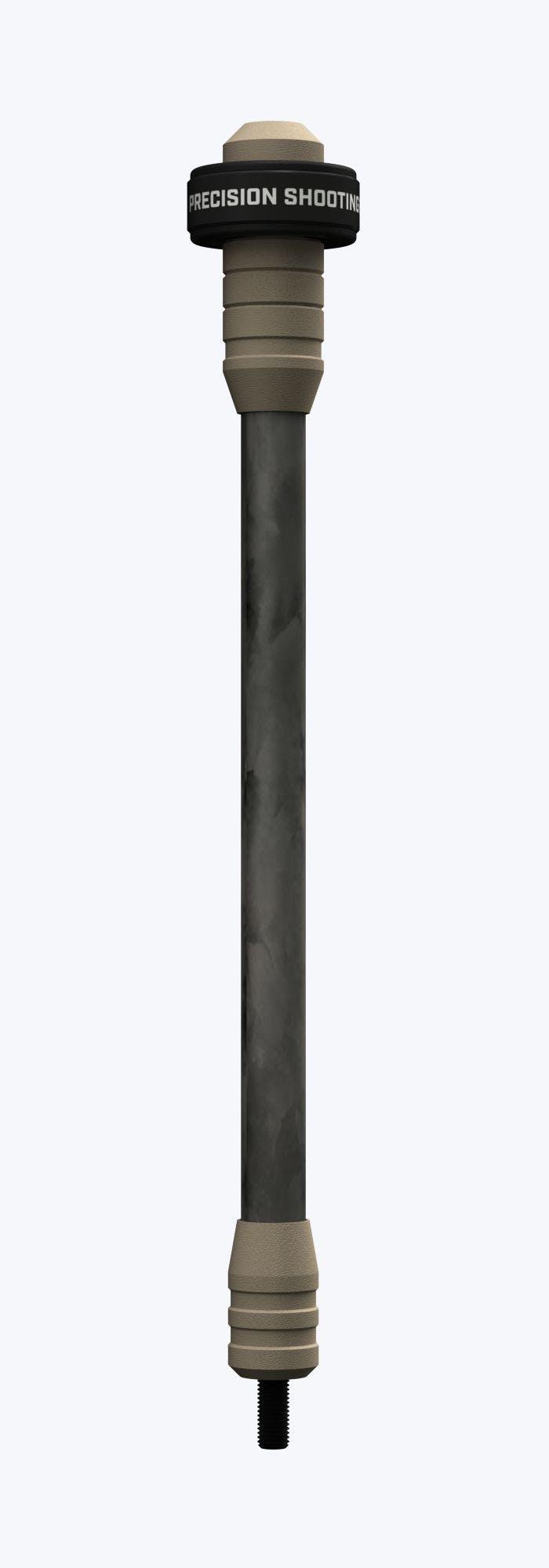 PSE Archery Killshok stabilizer with black and tan finish, isolated on white background.