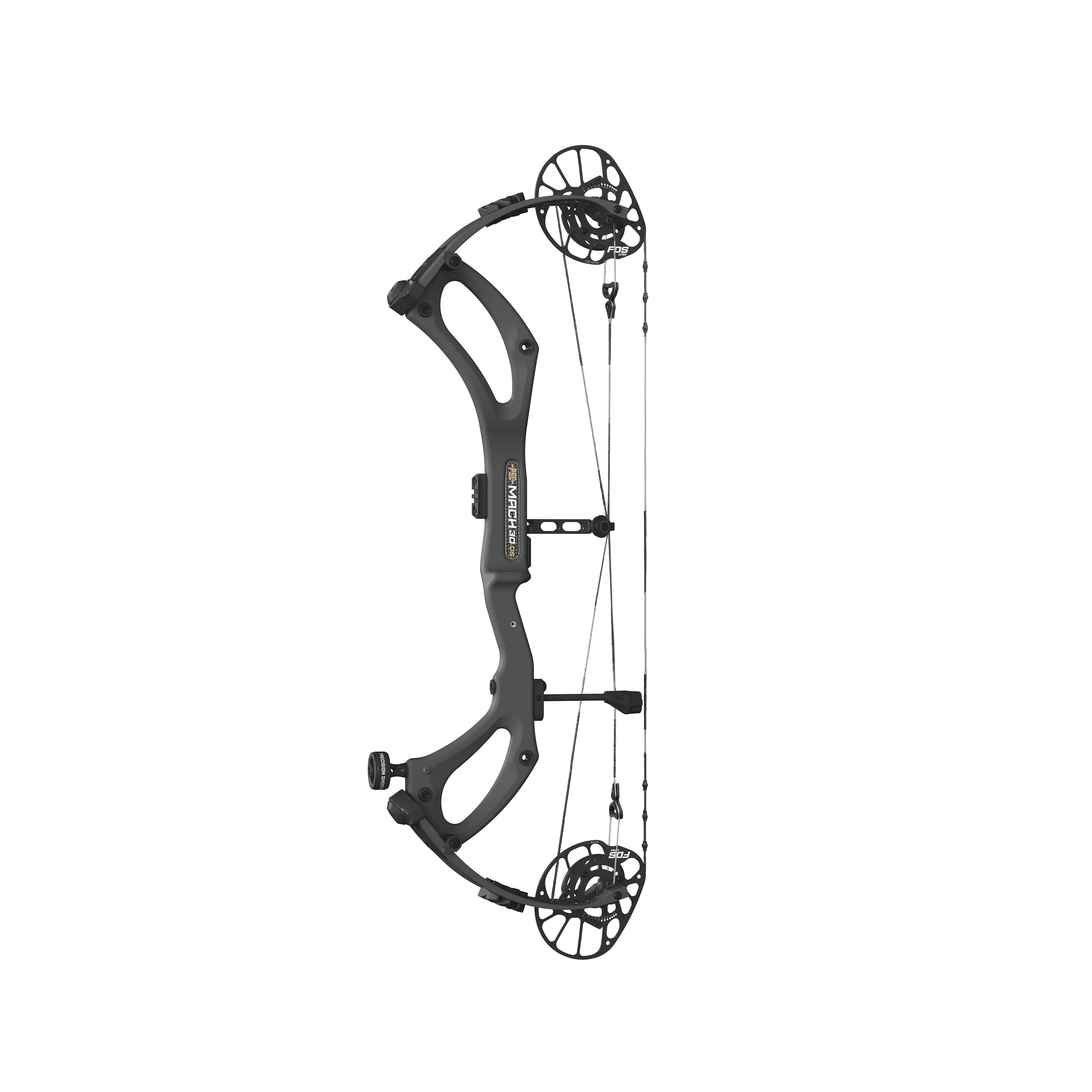 Black compound bow Mach 30 BK with cams and cables on a white background