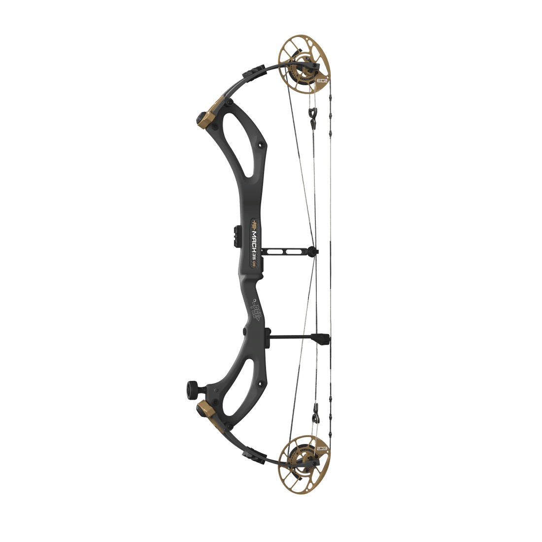 Black and gold compound bow Mach 35 BKZ EC2 with dual cams and modern design