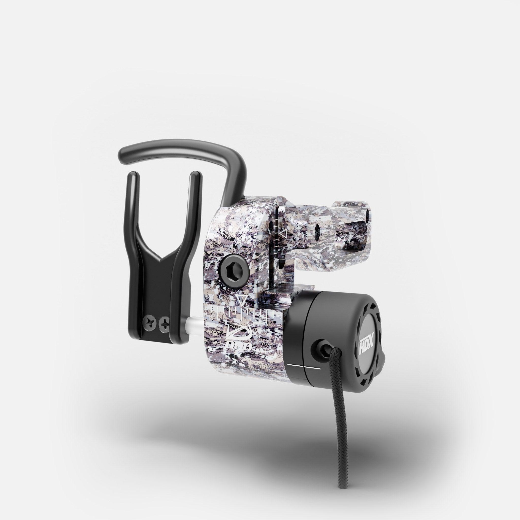 Camo-pattern drop away arrow rest for compound bow on white background