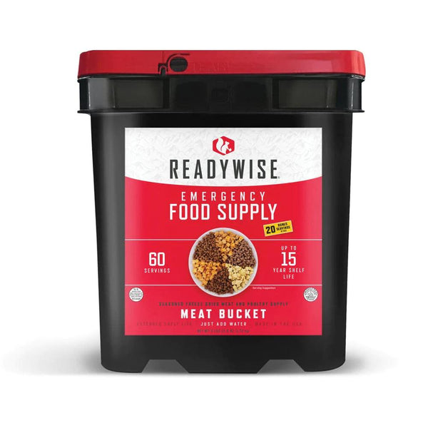 ReadyWise Emergency Food Supply 60 Serving Freeze Dried Meat Bucket + 20 Servings of Rice - Leapfrog Outdoor Sports and Apparel