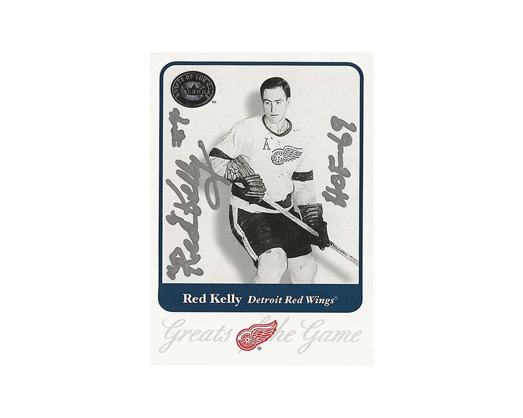 Red Kelly Detroit Red Wings signed hockey trading card with Hall of Fame logo