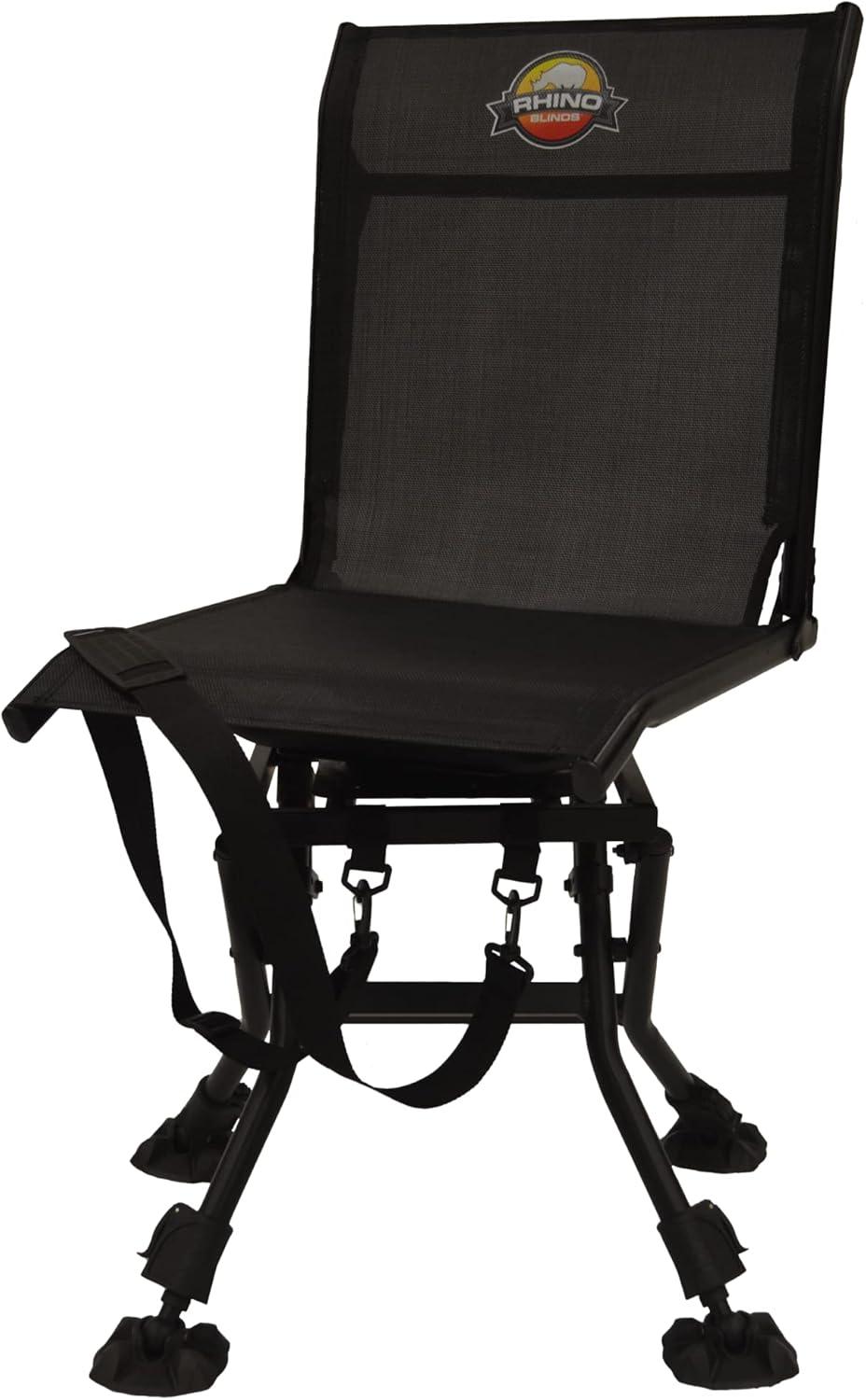 Rhino Blinds portable hunting chair with black mesh seat, sturdy frame and adjustable legs