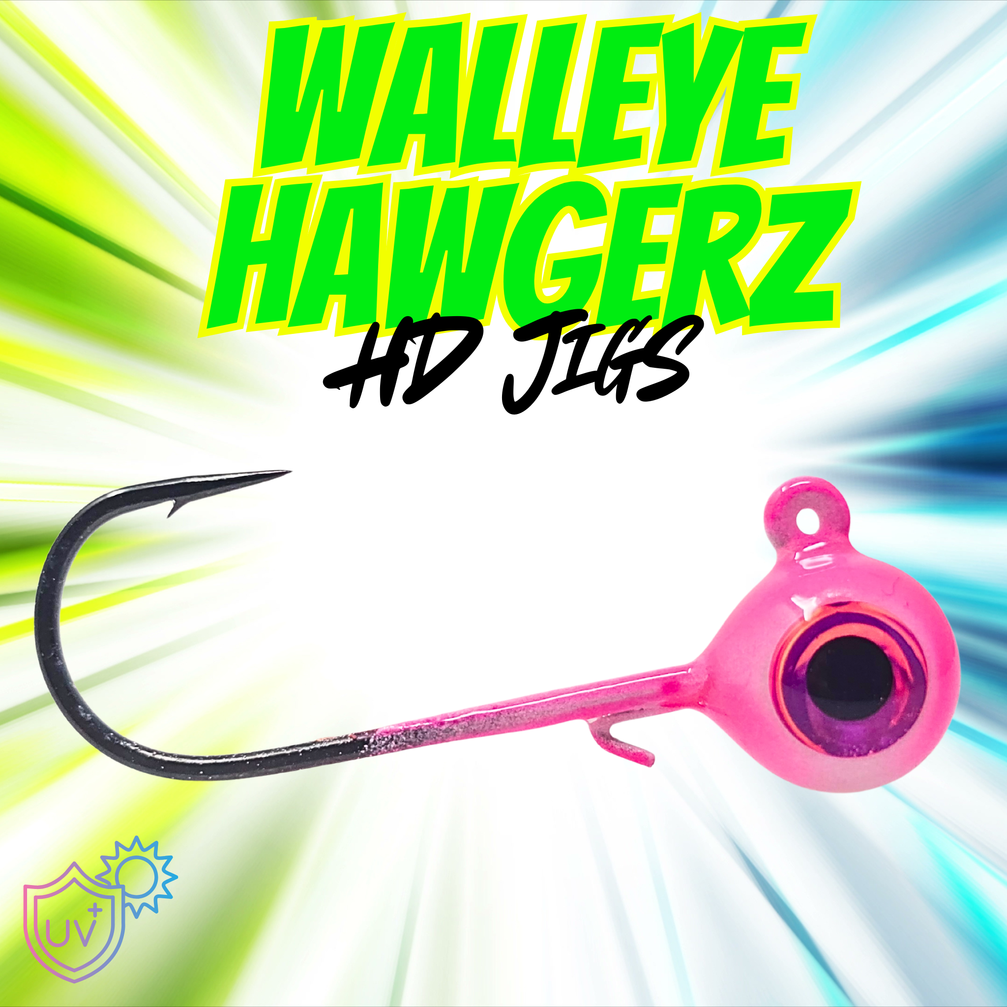 Walleye Hawgerz HD (Long Shank Jig) - UV Glow Pink Jig - 3 Pack