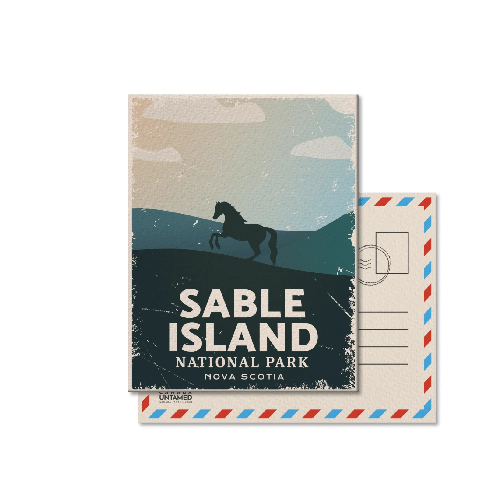 Sable Island National Park Nova Scotia postcard with horse silhouette and vintage design