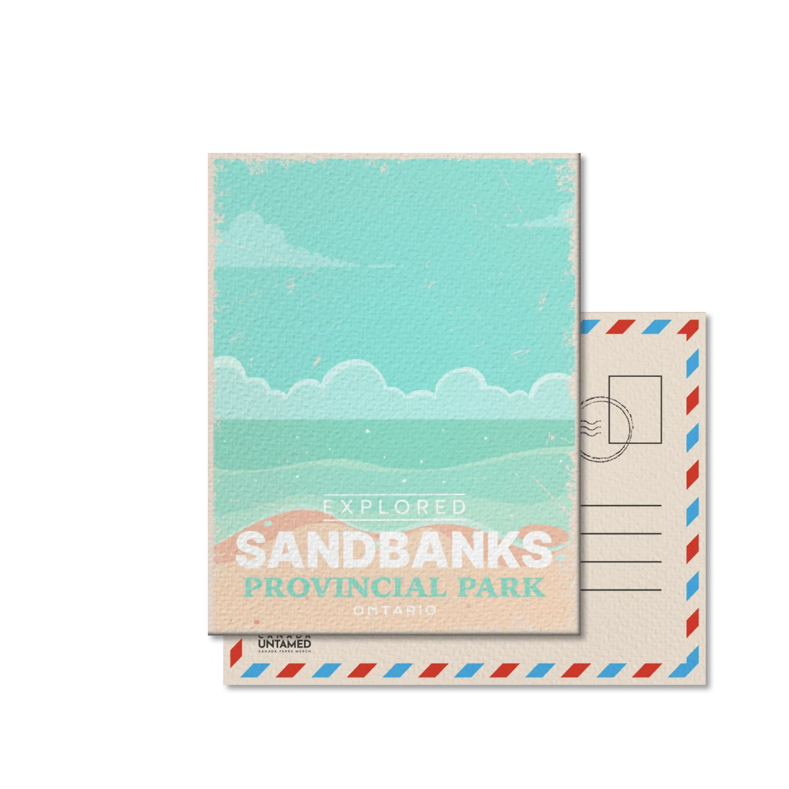 Sandbanks Provincial Park Ontario postcard with pastel beach and sky illustration