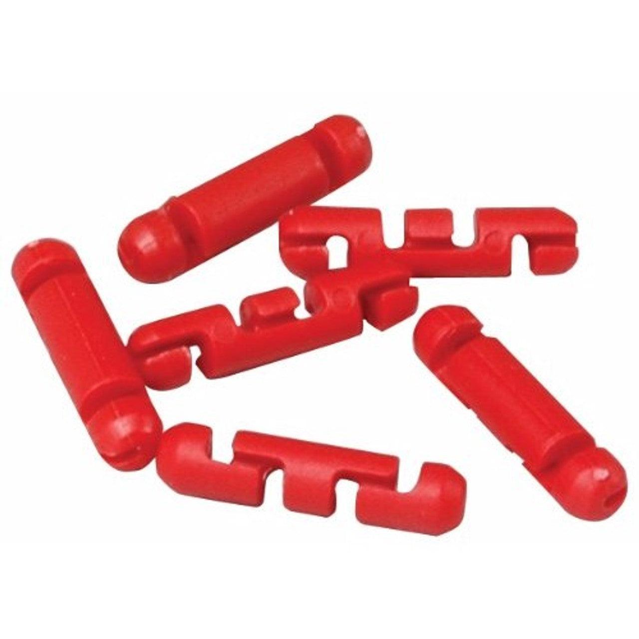 Red Scotty auto-stop beads for braided fishing line on white background
