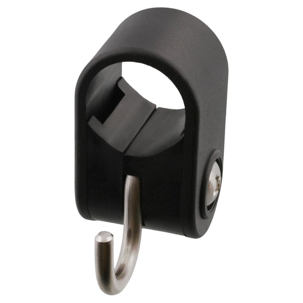 Scotty downrigger weight hook for 1 inch booms, black plastic body with metal hook