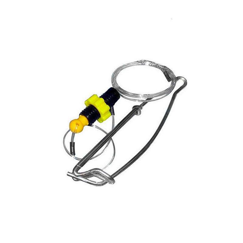 Scotty extended hair trigger release fishing accessory with yellow and black components on white background