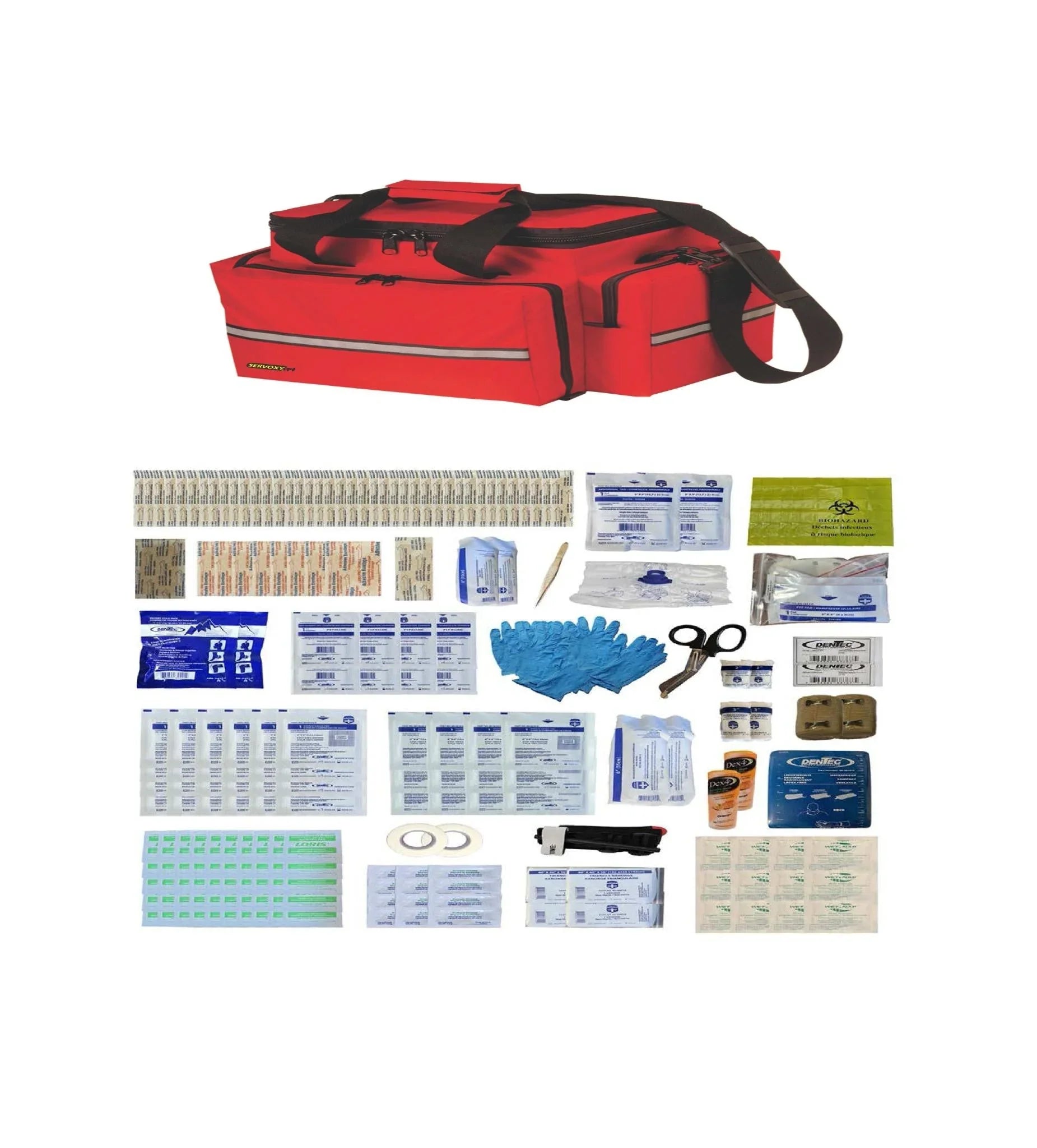 CSA type 3 compliant softpack first aid kit with supplies in red bag
