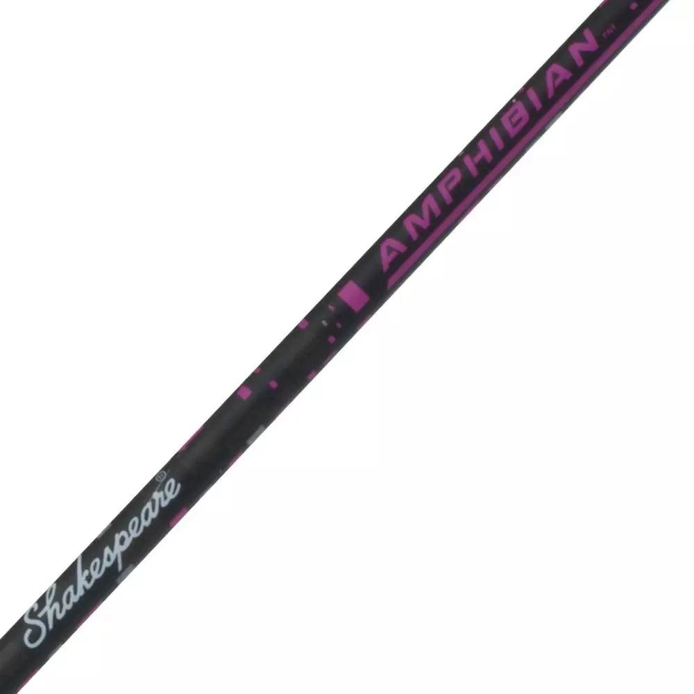 Shakespeare Amphibian pink fishing rod with logo and amphibian branding