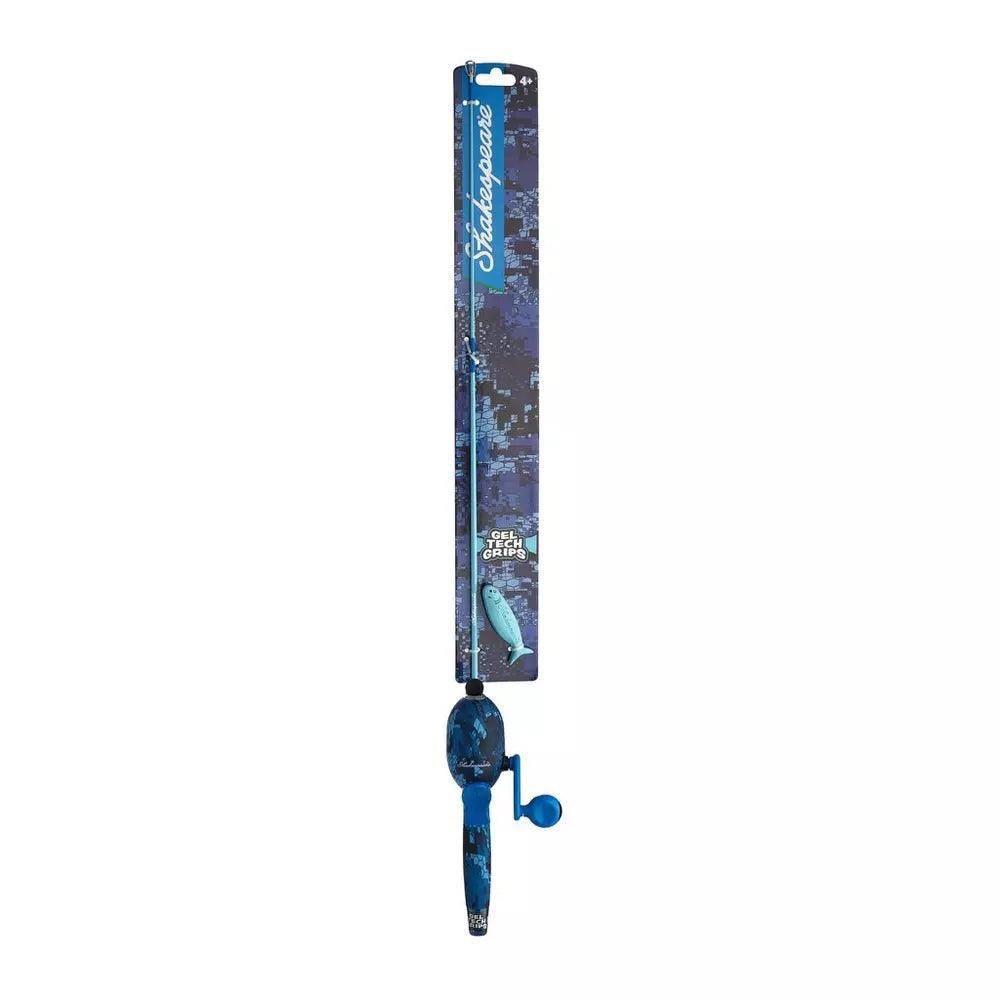 Shakespeare Kids Camo Beginner Kit blue camouflage fishing rod in retail packaging