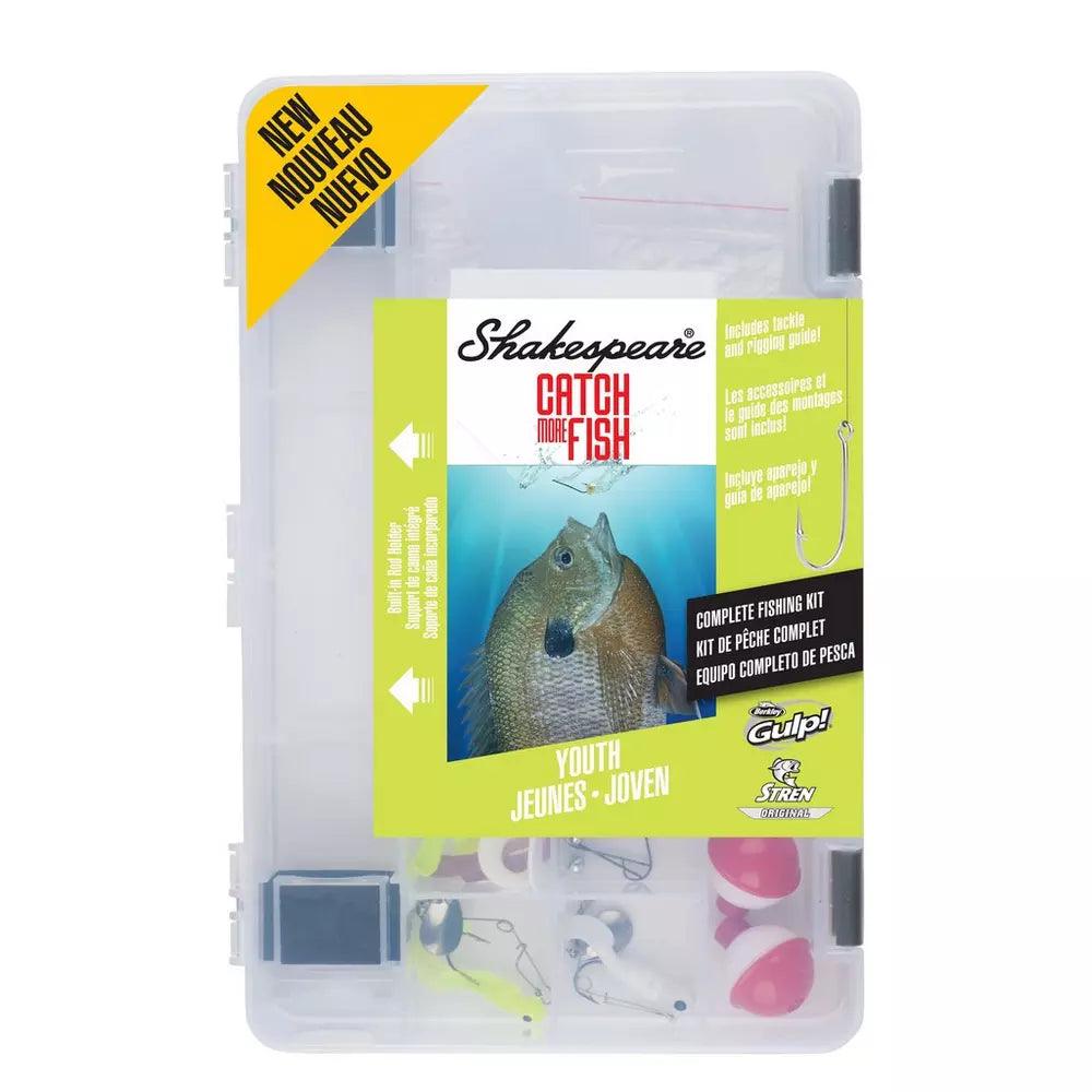 Shakespeare Catch More Fish youth spinning fishing kit box with assorted tackle visible