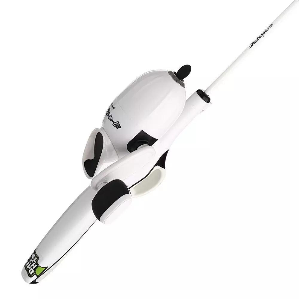 White Shakespeare Kids Customize It Advanced fishing rod and reel kit on white background