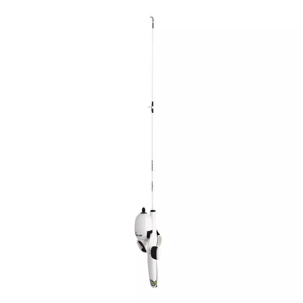 White kids fishing rod and reel combo kit on white background
