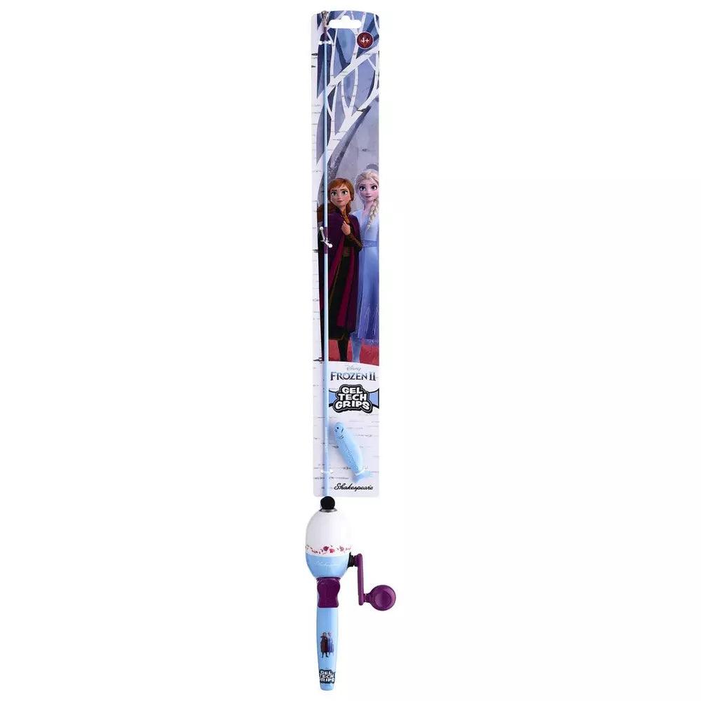Shakespeare Frozen II beginner fishing kit with Anna and Elsa graphics and blue handle