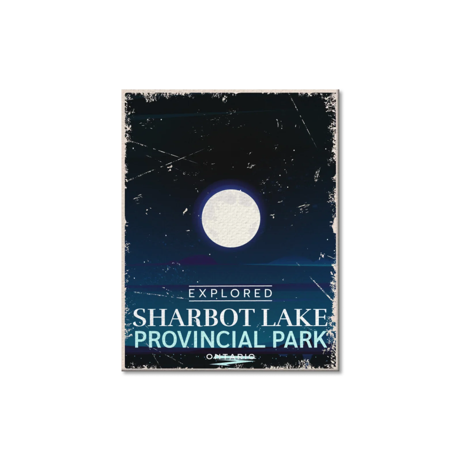 Sharbot Lake Provincial Park Ontario postcard with moonlit night sky and vintage style
