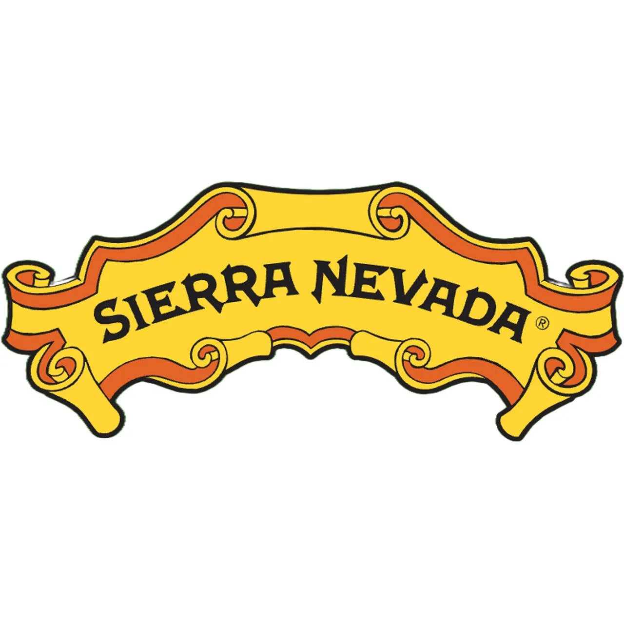 Sierra Nevada logo on a yellow ornate vintage banner with bold black text