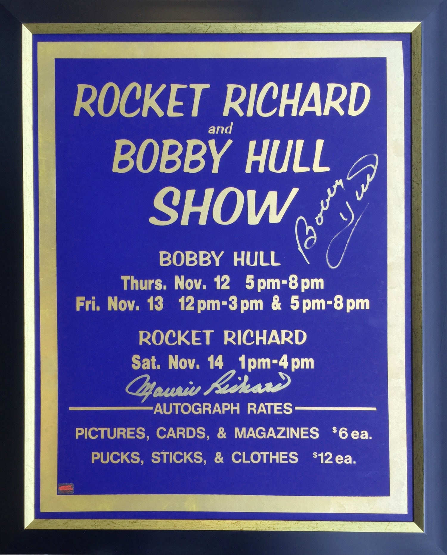 BOBBY HULL, MAURICE RICHARD SIGNED VINTAGE SIGN - BLACKHAWKS, CANADIENS 32'X26'