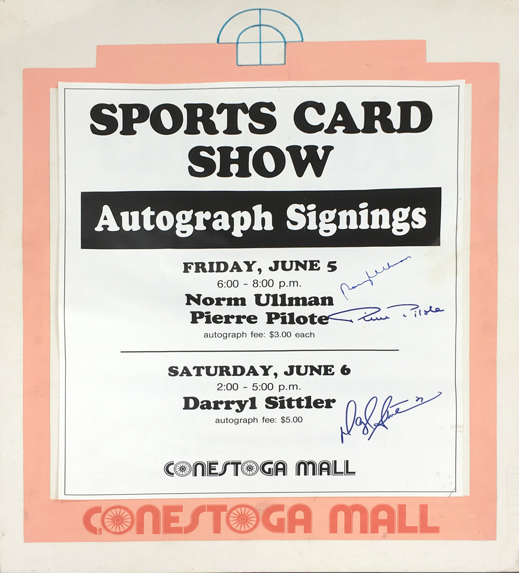 NORM ULLMAN & PIERRE PILOTE SIGNED VINTAGE SIGN - BLACKHAWKS, LEAFS 28'X22'