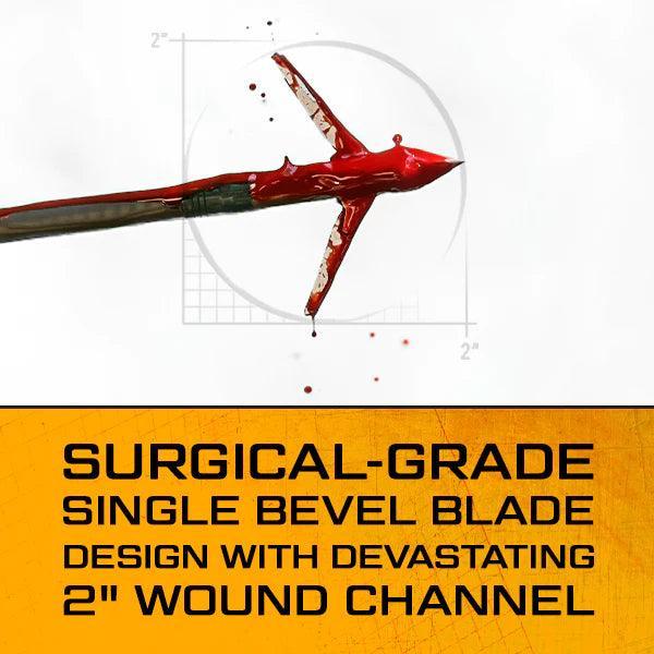 Slick Trick archery torch broadhead covered in red against white background with product features text.