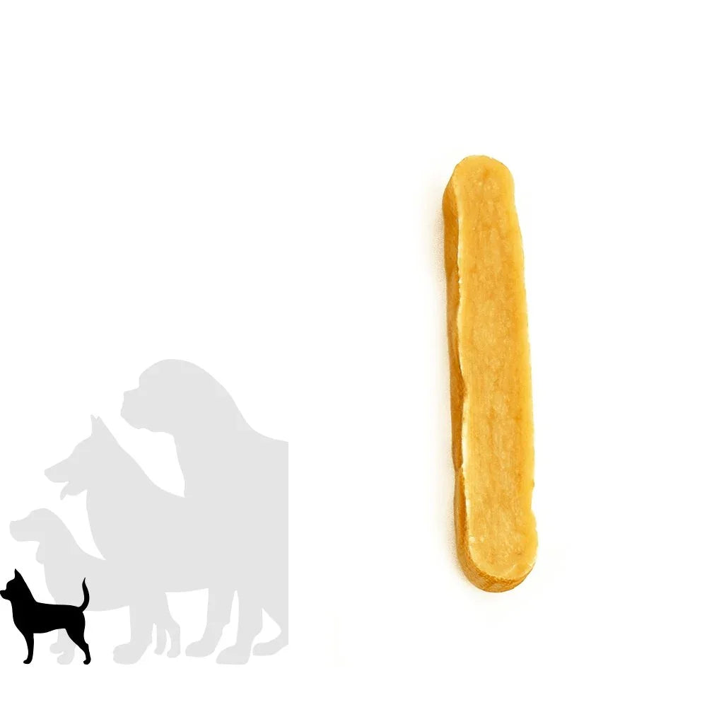 Small Himalayan yak dog chew stick on white background, pet treat product