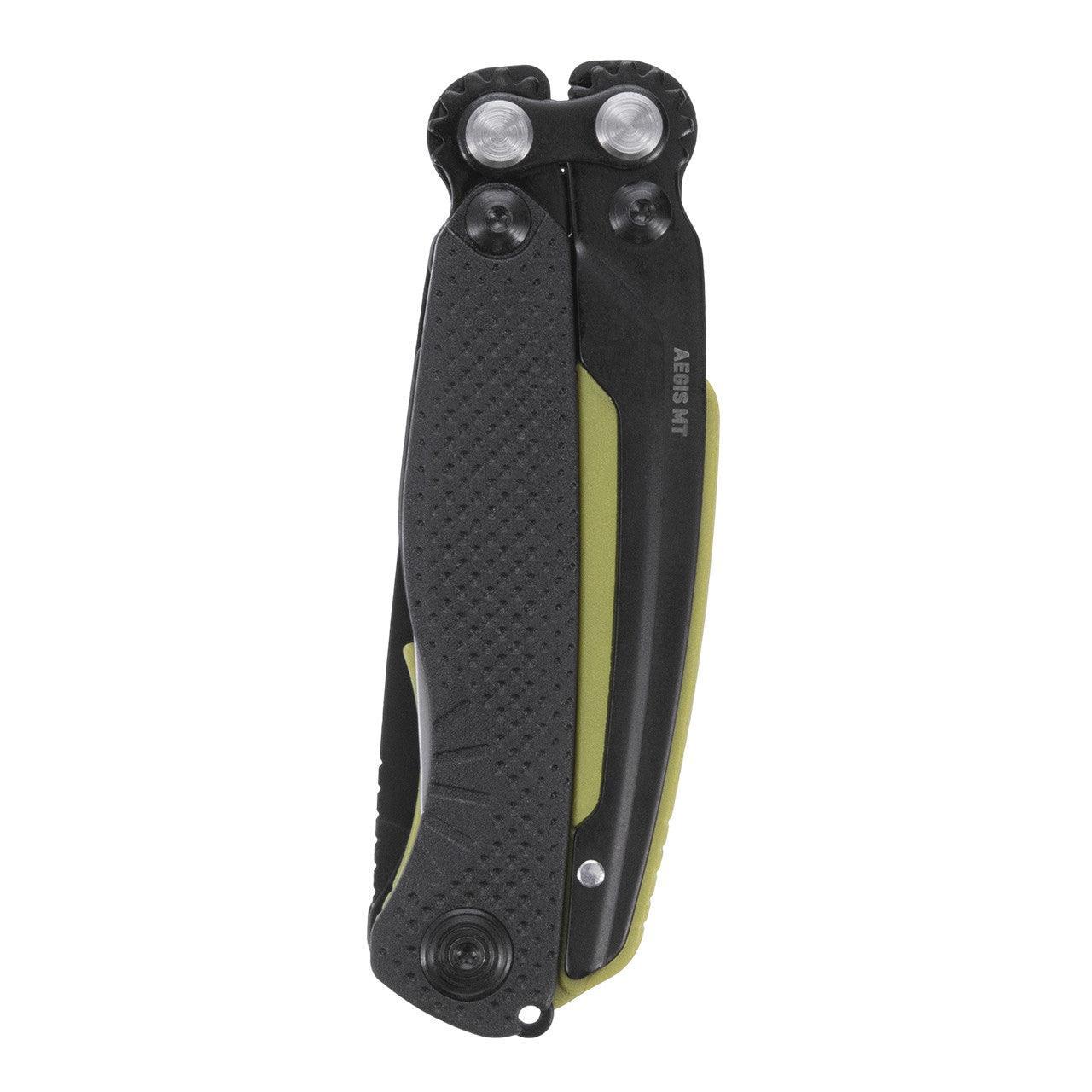 SOG Aegis MT black and olive folding multitool with textured handle