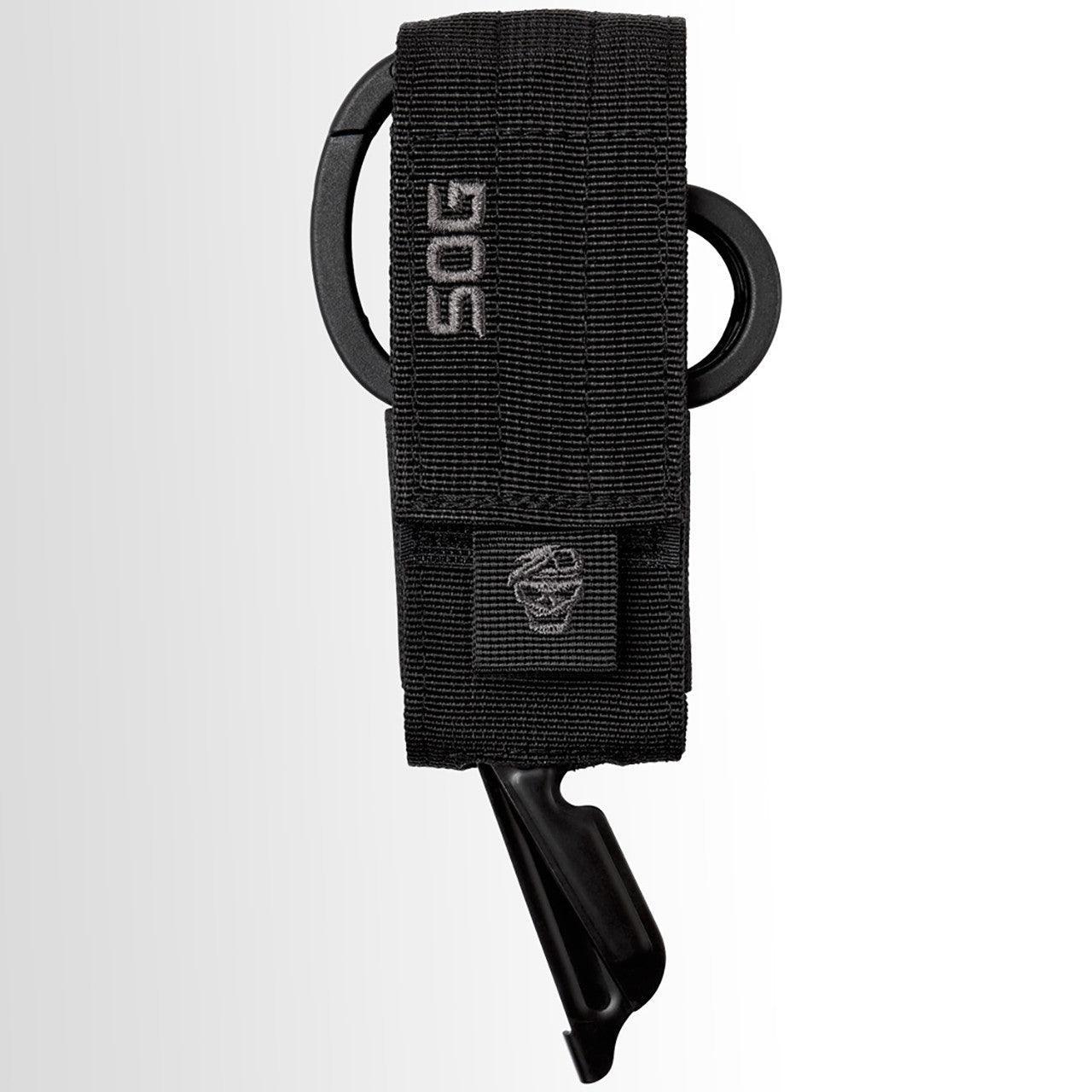 SOG Parashears multi-tool in black tactical sheath against white background