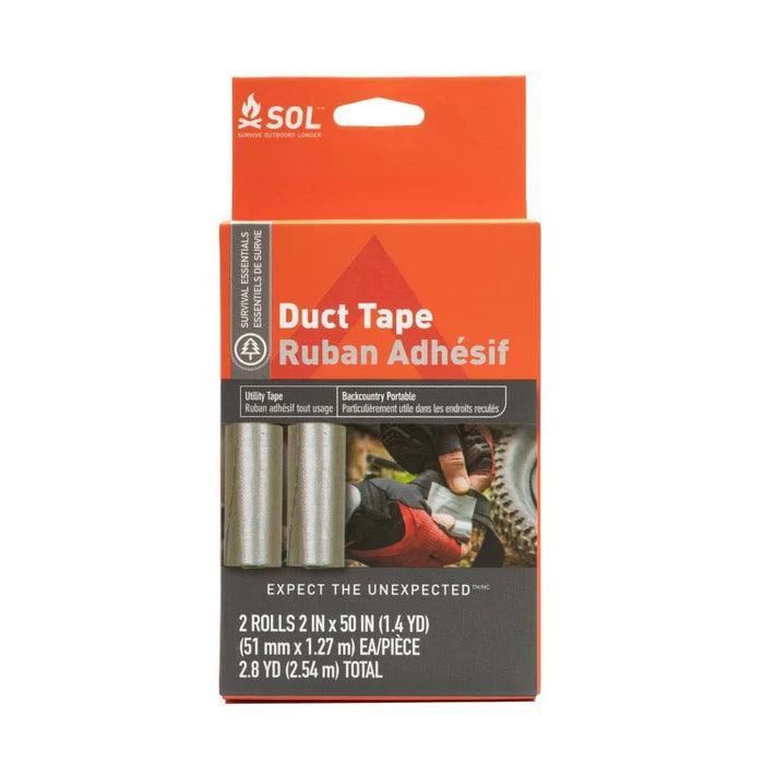 SOL duct tape packaging, portable 2-pack for outdoor survival and utility repairs