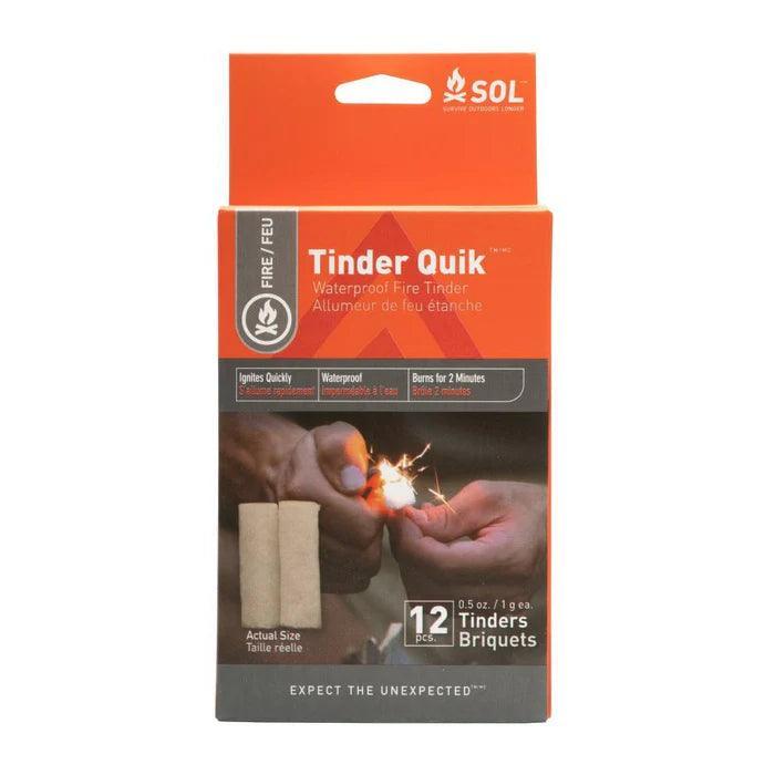 SOL Tinder Quik waterproof fire tinder packaging with hands lighting tinder outdoors