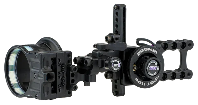 Spot-Hogg Boonie MRT left-handed bow sight with adjustment dials and mounting bracket