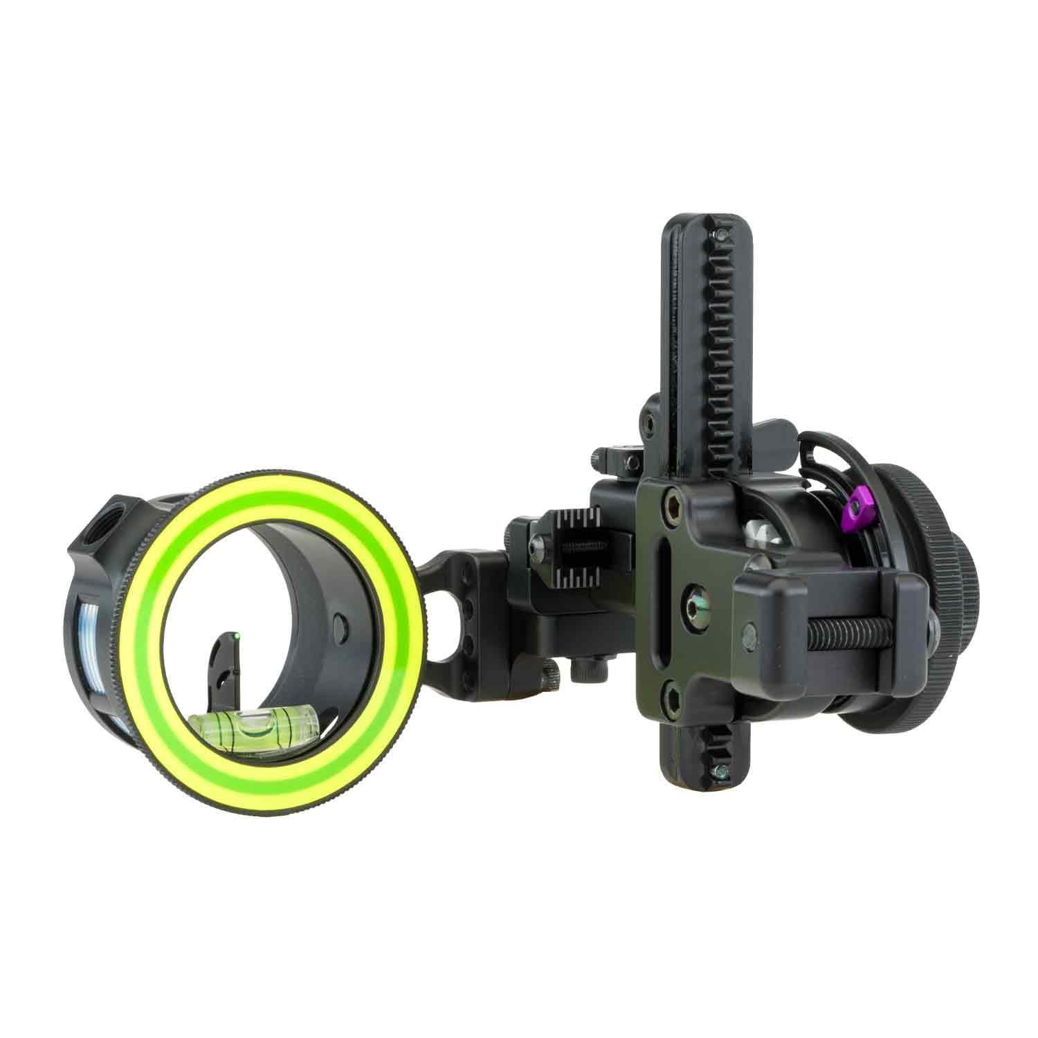 Spot Hogg archery sight with green ring and level, precision bow accessory
